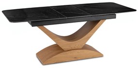 Bővíthető Márványhatású Kerámia Étkezőasztal Fekete/Tölgy Színben. ALICANTE 160-200 cm