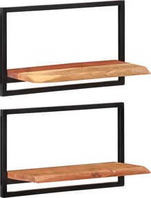 vidaXL 2 darab tömör akácfa és acél falipolc 60 x 25 x 35 cm