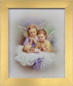 Vászonkép 30x25 Őrangyal Arany Keret Keresztelő Áldozás