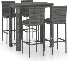 vidaXL 5 részes szürke polyrattan kerti bárszett párnákkal