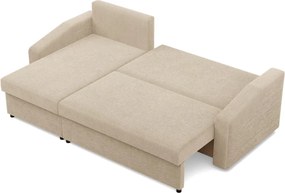 Zeus sarokkanapé, 2 ágyneműtartóval, döntött kartámasz, kordbársony, univerzális oldal, bonell töltet, bézs