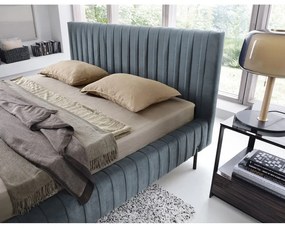 Kék kárpitozott ágyneműtartós franciaágy ágyráccsal 160x200 cm Plissa – ELTAP