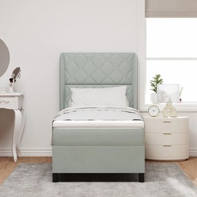 Boxspring Ágy Matrac Púder Szürke 90x190 cm Bársony
