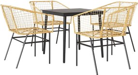 vidaXL 5 észes barna polyrattan üveg kerti étkezőgarnitúra