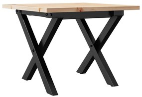 Tömör fenyőfa és acél dohányzóasztal X-vázzal 50x50x35 cm