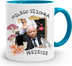 Kék Vicces Bögre Jaroslaw Kaczynski fényképes nyomattal