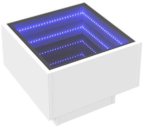 Fehér szerelt fa kisasztal LED-del 40 x 40 x 30 cm