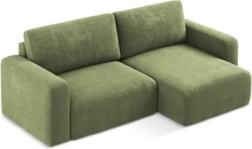 Zöld zsenília kinyitható-tárolóhelyes sarokkanapé (jobb oldali-heverő résszel) Kona – Makamii