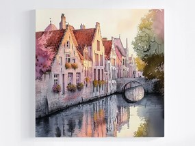 Vászonkép Canvas Belgium Brugge Óváros Csatorna Híd Hajnal 80x80