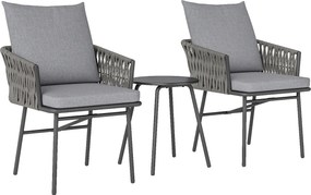 Outsunny 3 részes Rattan Bistro Szett, Ülőgarnitúra, Kert Bútor 2 Kerti Székkel, Kávézóasztal, Levehető Párnákkal, Erkély Bútor Szett Kerthez, Teraszh