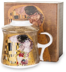 Bögre szűrővel, porcelán, többszínű, 11,5x12x9cm Klimt: A csók