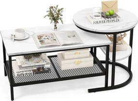 Dohányzóasztal 2 Részes Dohányzóasztal Márvány Asztallappal Fekete