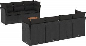 vidaXL 8 részes fekete polyrattan kerti ülőgarnitúra párnákkal