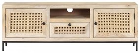 Tömör mangófa és természetes nád TV-szekrény 120 x 30 x 40 cm