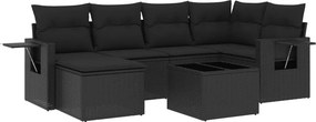 vidaXL 7 részes fekete polyrattan kerti ülőgarnitúra párnával
