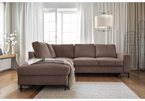 Barna kordbársony kinyitható sarokkanapé (bal oldali) Lofty Lilly – Miuform