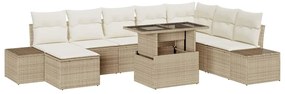 vidaXL Kerti Kanapé Szett párnával 9 pcs Beige és krém polirattan