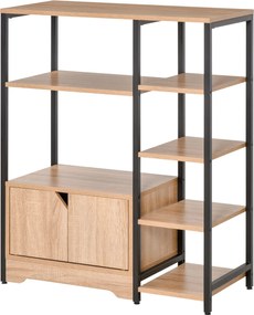 HOMCOM könyvespolc több nyitott polccal és duplaajtós könyves szekrénnyel, fémszerkezettel, 80x35x97 cm, Natúr Fa | Aosom