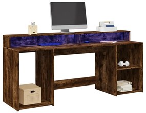 füstös tölgy színű szerelt fa íróasztal LED-ekkel 200x55x91 cm