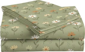 Pamut lepedő gyerekágyba FLORAL NEST zöld 110x160 cm