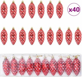 vidaXL Karácsonyi tobozlabda 40 pcs Piros Műanyag