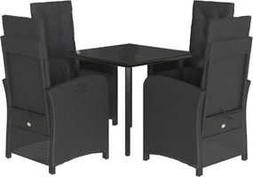 vidaXL 5 részes fekete polyrattan kerti étkezőgarnitúra párnákkal