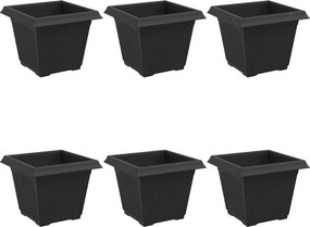 vidaXL Négyzet Virágcserép 6 pcs Fekete 20 x 20 x 16 cm Műanyag