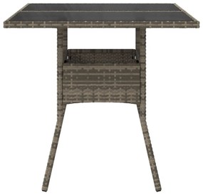 szürke polyrattan üveglapos kerti asztal 80 x 80 x 75 cm