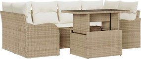 vidaXL Kerti Kanapé Szett párnával 7 pcs Bézs Poli rattan