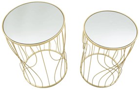 fém kisasztal szett tükör üveglappal – geometrikus mintával, 2 db – aranyszínű