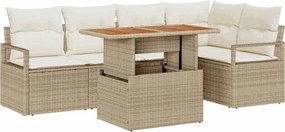 vidaXL Kerti Kanapé Szett tárolóval 6 pcs Bézs Poli rattan