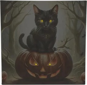 Fali festmény macska tökön 4 LED 40 x 40 cm