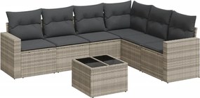 vidaXL 7 részes világosszürke polyrattan kerti ülőgarnitúra párnákkal