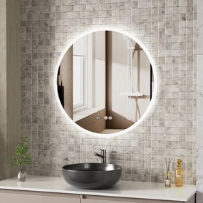 Erga Deam, kerek LED-es tükör 80cm, 3 színű lámpa, első világítás, páramentes fűtőbetét, ERG-V01-Deam-8080-CL