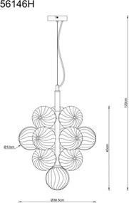 Globo 56146H Függesztett lámpa, fém matt fekete, borostyánszínű üveggolyók, kábel PVC fekete, magasság rövidíthető, ø: 395mm, M: 1200mm, 13x G9 LED 4W 230V izzók nélkül