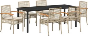 vidaXL Kert étkező szett 7 pcs Bézs polirattan