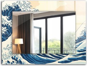 Dekoratív fali tükör nyomott mintás dekoráció 80x60 cm Nagy hullám Kanagavában