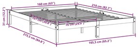 fehér tömör fenyő extra hosszú ágykeret matrac nélkül 160x210cm