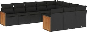 vidaXL 10 részes fekete polyrattan kerti ülőgarnitúra párnákkal