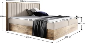 Boxspring ágy, 200x200, bézs Paros szövet/lancelot tölgy, WOOD 4