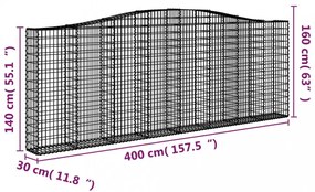 10 db íves horganyzott vas gabion kosár 400x30x140/160 cm