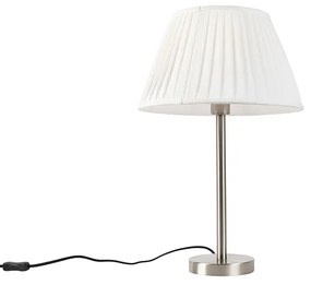 Klasszikus asztali lámpa acélból, redőzött árnyékolóval, fehér, 35 cm - Simplo