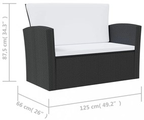 8 részes fekete polyrattan kerti társalgószett párnákkal
