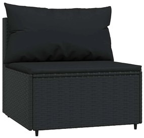 Fekete polyrattan kerti középső kanapé párnákkal