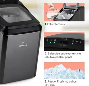 Klarstein Partytime, jégkocka készítő, tiszta jég, 15 kg/24 h, rozsdamentes acél