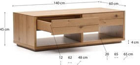 Natúr színű dohányzóasztal tölgyfa dekorral 60x140 cm Alguema – Kave Home