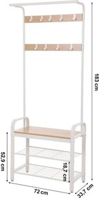 Előszoba fogas polccal, akasztókkal, cipőtartóval és ülőkével, tölgy 183x72x33cm
