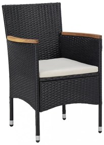 5 részes fekete kültéri polyrattan és akácfa étkezőszett