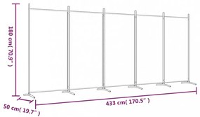 5 paneles fekete szövet térelválasztó 433x180 cm