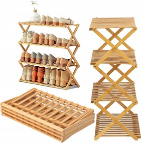 Szekrény Polc Összecsukható Polc Rendszerező Bambusz 4 Szintes Cipősszekrény